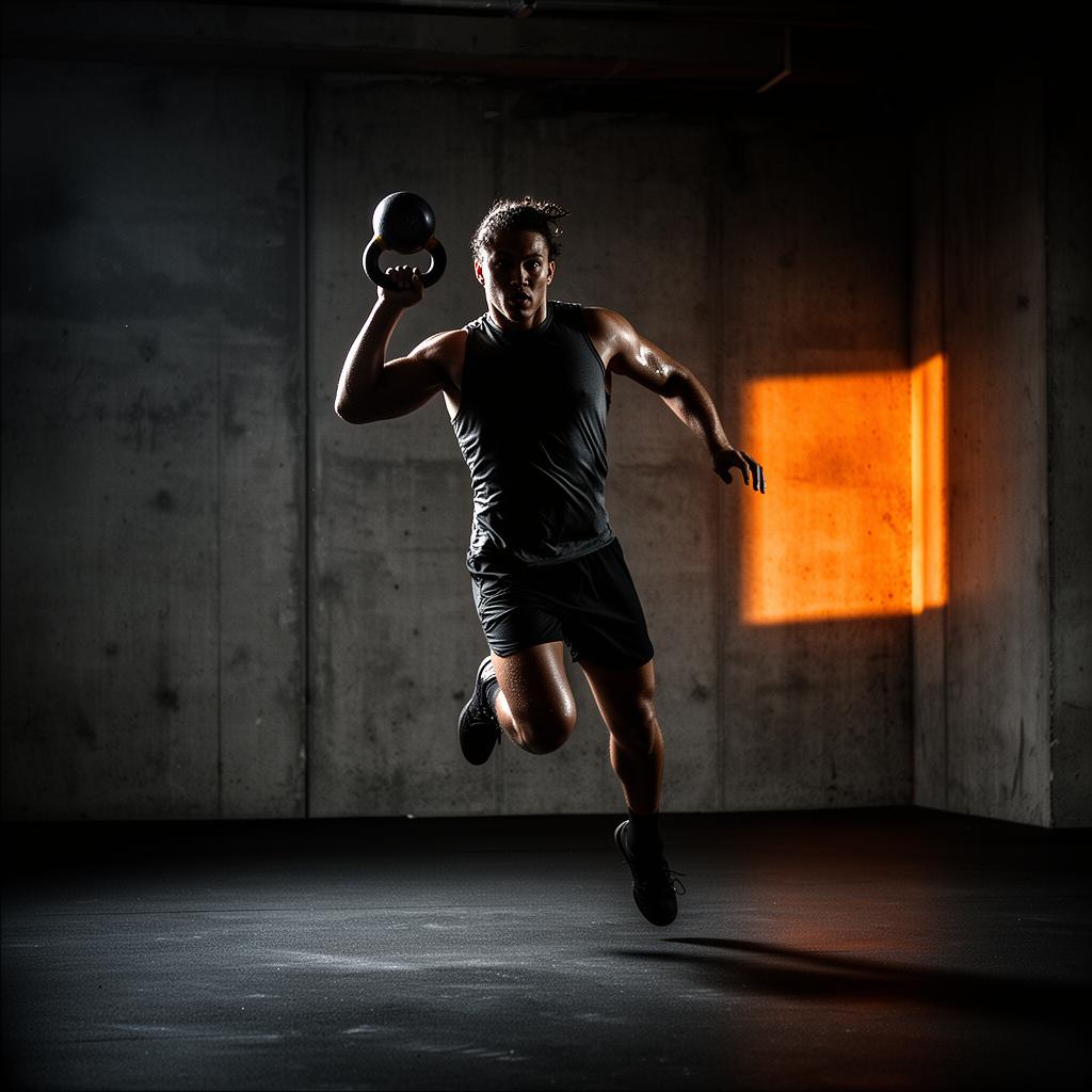 Athlete training with kettlebell